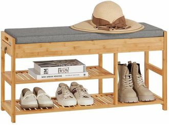 SoBuy Banco de Almacenamiento con cajón y cojín,Zapatero,L90 cm x H45 cm Bambú FSR47-N Sobuy es