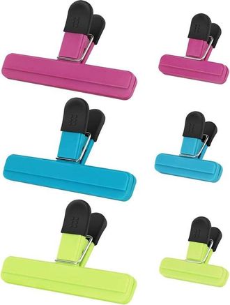No Brand Pinzas Para Sellar Bolsas, 6 Pinzas Para Alimentos, Tama&ntilde;os Grande/peque&ntilde;o, Colores Azul, Verde Y Rojo Rosado, De Pl&aacute;stico Con Acero Inoxidable, Agarr