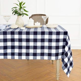 Solino Home Linen Tablecloth for Dining Table, Holiday and Everyday Dining Table Decor - Buffalo Check in Navy And White at Nordstrom, Size X-Small