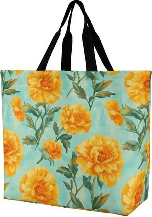 Generic Yellow Flowers Marigolds Reusable Shopping Bags Large Capacity Grocery Bag Heavy Duty Tote for Women 40x40x16cm