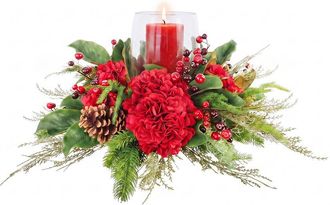 Creative Displays Inc. Handmade Holiday Candleholder With Hydrangeas, Berries & Pinecones