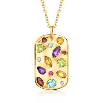 Ross-Simons Scattered Multi-Gemstone Tag Pendant Necklace With Lab-Grown Diamonds in 18kt Gold Over Sterling