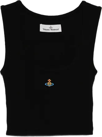 Vivienne Westwood Black Ribbed Scoop Neck Orb Top