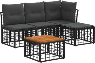 vidaXL Conjunto De Sof&aacute;s De Exterior 5 Uds. Negro Y Gris Oscuro Vidaxl