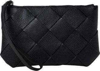 Bottega Veneta Tassen, Heren, Zwart, ONE Size, Leer, Geweven leren etui met ritssluiting en polsband