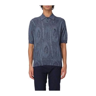 Etro Polo Shirts, male, Blue, M, Paisley Print Polo Shirt