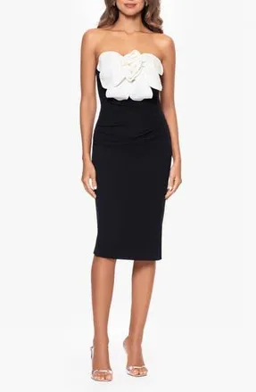 Betsy & Adam Floral Appliqu&eacute; Strapless Scuba Knit Sheath Cocktail Dress in Black/White at Nordstrom Rack, Size 6