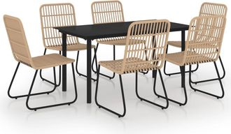 vidaXL Juego De Comedor Para Jard&iacute;n 7 Piezas Rat&aacute;n Sint&eacute;tico Y Vidrio Vidaxl