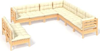 vidaXL Muebles De Jard&iacute;n 9 Pzas Y Cojines Madera Maciza De Pino Crema Vidaxl