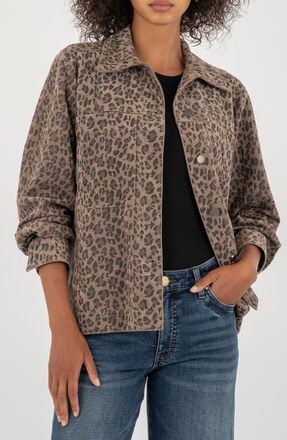 Kut from the Kloth Arya Leopard Print Shirt Jacket in Taupe at Nordstrom, Size X-Small