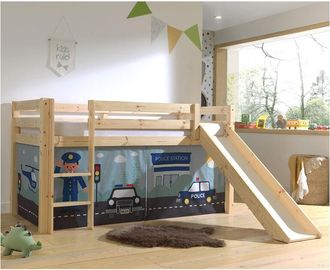 M&S Collection M&s - Cama De Media Altura 90x200 Con Tobog&aacute;n, Somier Y Funda Polic&iacute;a Vipack Pino Madera