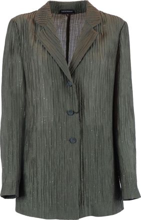 Emporio Armani Green Textured Crinkled Fabric Blazer