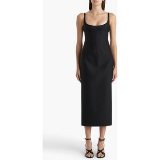 Khaite Lotte Virgin Wool & Silk Faille Sheath Dress in Black at Nordstrom, Size 12