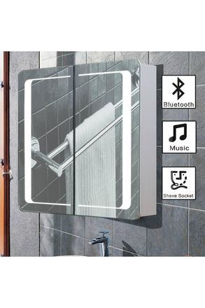 Living and Home Rectangle LED Mirror Cabinet Bathroom Wall Mounted Mirror in Silver