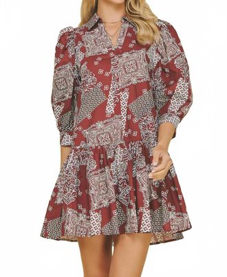 Pinch Design Scottie Print Tiered Mini Dress In Burgundy