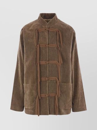 Uma Wang velvet-effect mandarin-collar fitted jacket