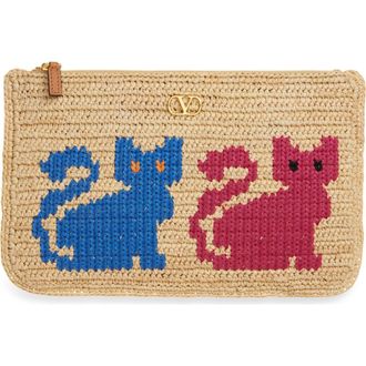Valentino Garavani Medium Raffia Zip Pouch in Natural Multi at Nordstrom
