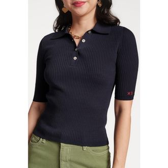 Frances Valentine Krissy Polo Rib Knit in Navy at Nordstrom, Size X-Large