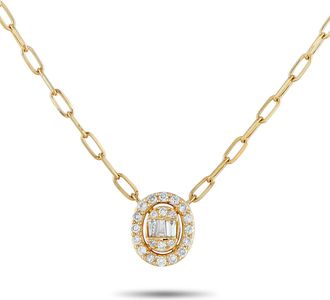Luxury Bazaar 14K Yellow Gold 0.30ct Diamond Cluster Oval Halo Necklace PN16737-Y