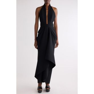 Givenchy Draped Stretch Wool Blend Halter Dress in Black at Nordstrom, Size 10 Us