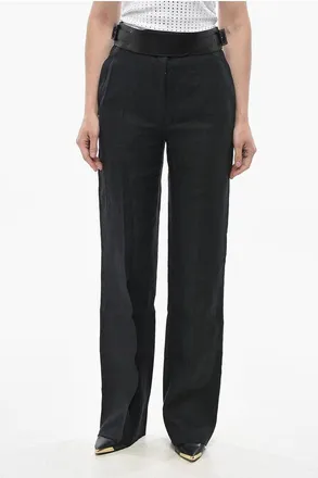 Ferragamo Linen Pants With Leather Detail size 42