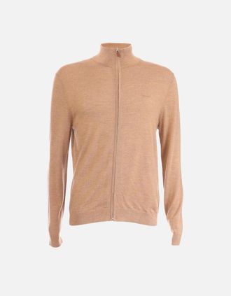 GANT Mens Extrafine Merino Wool Zip Cardigan - Cream/Brown - Size: 42