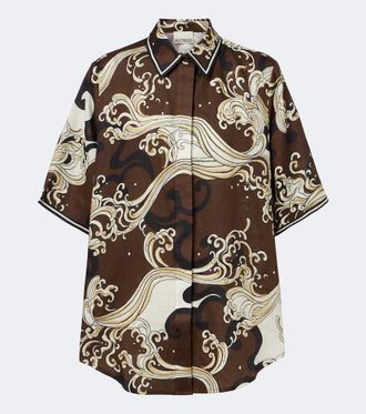 Alemais Al&eacute;mais Otis printed oversized linen shirt