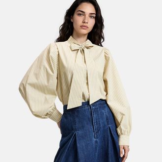 La Redoute Collections Gestreepte lavalli&egrave;re-blouse met pofmouwen
