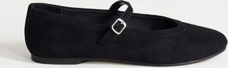 Topshop Billy ballerine in vera pelle scamosciata con fibbia nere-Nero