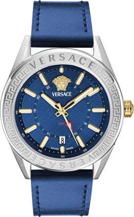 Versace Horloges - Heren - Horloges - Blauw - ONE Size - Leer - Accessoires
