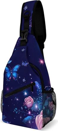 Generic Roses And Butterfly Unisex Shoulder Bags Casual Crossbody Chest Bag Sling Backpack for Hiking Cycling Travel