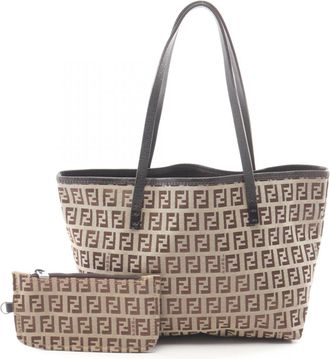 Fendi Beige Brown Canvas Leather Handbag Pouch Tote Bag (Pre-Owned)