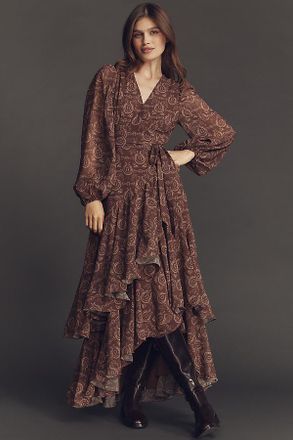 Hutch Helen Long-Sleeve Ruffled Wrap Maxi Dress