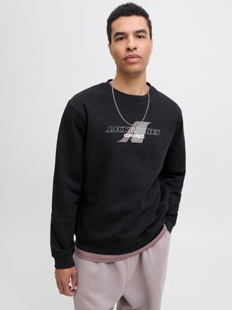 Jack & Jones Sweatshirt JACK & JONES JCOTIER PRINT SWEAT CREW NECK, Herren, Gr. XS, schwarz, angeraute Sweatware, Obermaterial: 70% Baumwolle, 30% Polyester, bedru