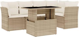 vidaXL Juego De Sof&aacute;s Jard&iacute;n Con Cojines 6 Pzas Rat&aacute;n Sint&eacute;tico Beige Vidaxl