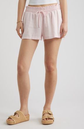 BP. Linen Blend Lace Trim Shorts in Pink- White Nia Stripe at Nordstrom, Size Xx-Small