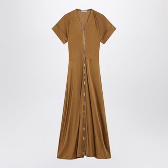 Christophe Lemaire Cinnamon Brown Zip Up Dress In Cotton Viscose Jersey
