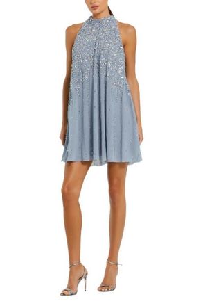 Mac Duggal High Neck Sleeveless Sequin Embellished Trapeze Dress in Powder Blue at Nordstrom, Size 8