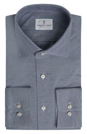 Emanuel Berg Modern Fit Premium Cotton Jersey Dress Shirt in Navy at Nordstrom Rack, Size X-Large