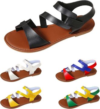 Generic Womens Sandals Summer Leather Flat Lightweight Summer Shoes Womens Sandals Comfortable Beach Sandals Non-Slip Trekking Sandals Open Strap Sandals Ligh
