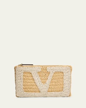 Valentino Garavani Medium Raffia Flat Pouch Bag