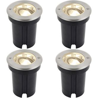 Loops 4 PACK Stainless Steel IP67 Ground Light - 6W Warm White LED - Tilting Head in Metallics