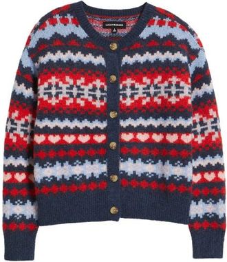 Lucky Brand Fair Isle Cardigan in Black Iris at Nordstrom, Size Xx-Large