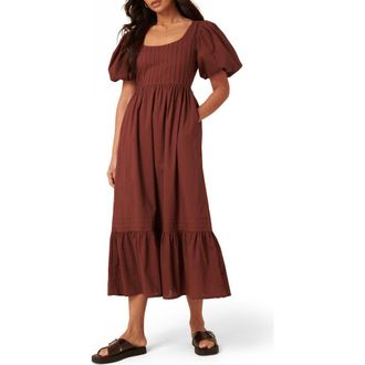 Nobody's Child Mimi Puff Sleeve Midi Dress in Medium Brown at Nordstrom Rack, Size 12