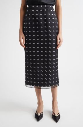 Emilia Wickstead Bethan Layered Polka Dot Silk Organza Midi Skirt in Black Polka Dot at Nordstrom, Size 10 Us
