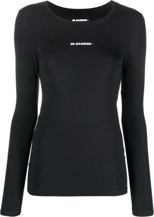 Jil Sander Tops, Dames, Zwart, S, Zwart T-shirt met ronde hals en logo-opdruk