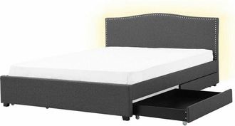 Beliani Beliani - Letto Imbottito Tessuto Grigio con Cassetti e led Bianco 180 x 200 cm Montpellier