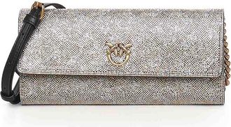 Pinko Full-Strap Leather Wallet With Rhinestones