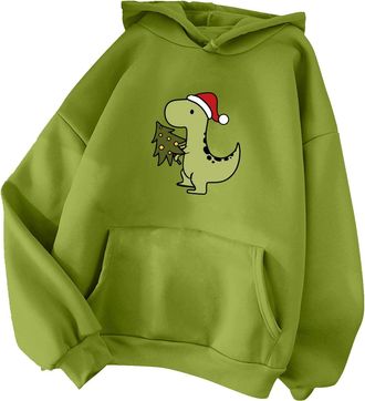 Generic Womens Clothing Trendy Sweatshirt for Teen Girls Women Autumn Winter Casual Cute Christmas Dinosaur Pocket Hoodie Trendy Womens Clothes Cute Oversized