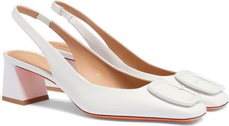 Santoni Leather mid-heel slingback in White at Nordstrom, Size 11